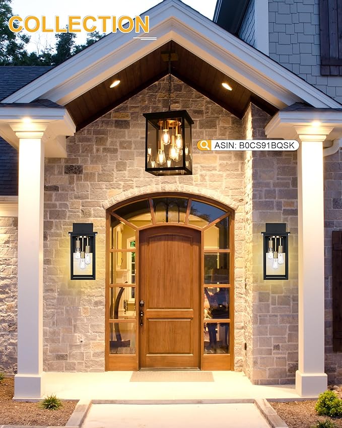 TODOLUZ 3-Light Large Outdoor Wall Light Fixture, Waterproof Exterior Porch Wall Sconce Lighting for Garage House Patio, E26 Bulb Base