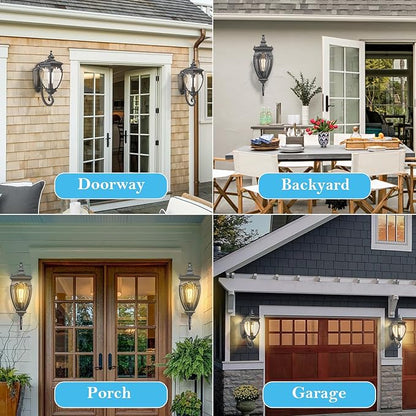 Porch Light Outdoor Wall Lights Exterior Lighting Fixtures, 18.7 Inch Waterproof Black Porch Lights Outdoor Wall Sconces Light Fixture with Seeded Glass for Outside Patio Garage