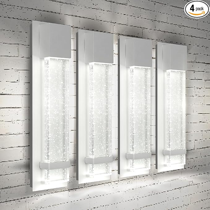 ASD LED 18" Bubble Glass Wall Light Fixture, Outdoor & Indoor Seeded Sconce | 3CCT, Waterproof, Dimmable, ETL Listed | 12W 500LM 3000-5000K 120V | Exterior Lantern, Porch Lighting | White, 4 Pack
