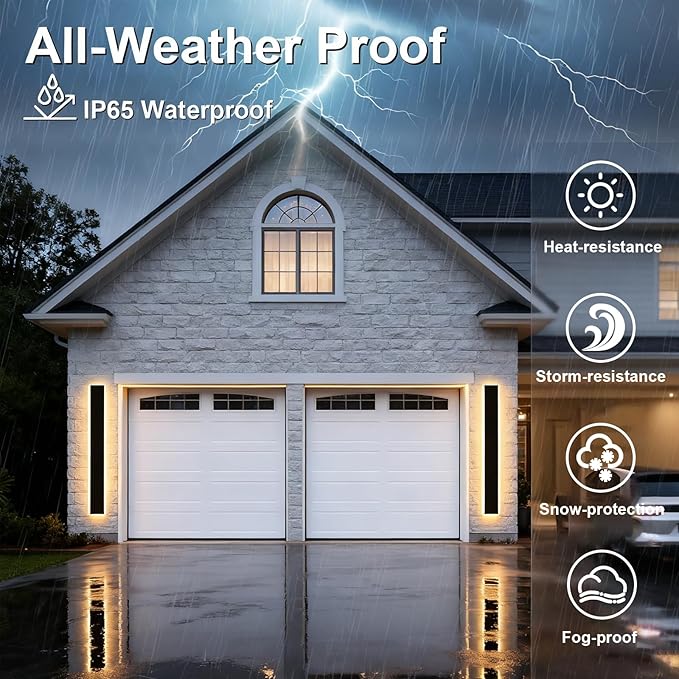 Yaohong 2 Pack 60In LED Outdoor Long Wall Lights, 42W Modern Black 5CCT Dimmable Exterior Lighting Fixtures Patio Lights, IP65 Waterproof Linear Wall Mount Lighting for House Courtyard Porch Garden