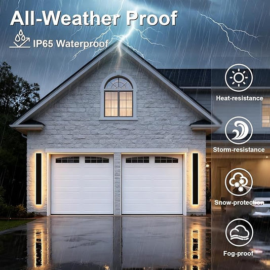 Yaohong 2 Pack 60In LED Outdoor Long Wall Lights, 42W Modern Black 5CCT Dimmable Exterior Lighting Fixtures Patio Lights, IP65 Waterproof Linear Wall Mount Lighting for House Courtyard Porch Garden