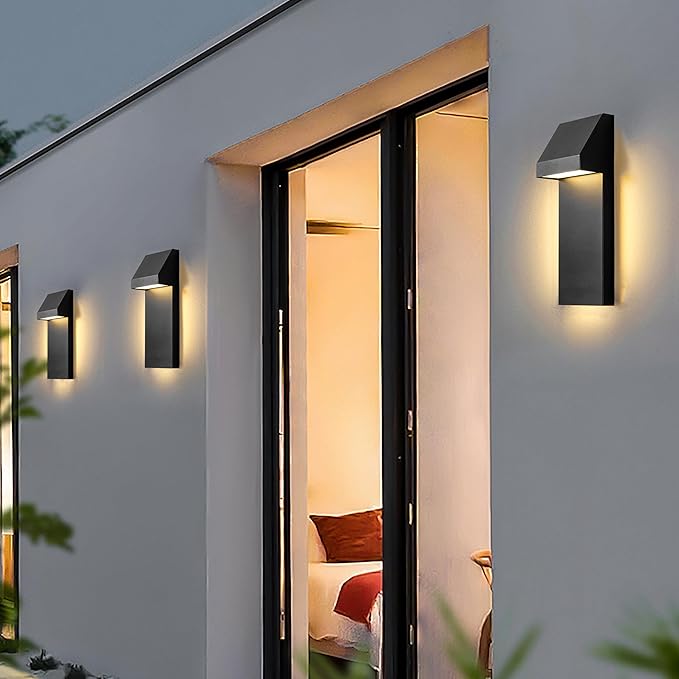 Modern LED Outdoor Wall Sconce Twins Integrated LED Outdoor Wall Mount,Anti Rust Textured Black Suit for Wet Locations and All Rooms,Easily Installed in Any Direction.Bulb Included.