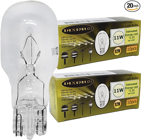 Diximus Landscape Low Voltage - Pack 20-12 Volt 11W - T5 Wedge Bulbs - Compatible with Malibu Lights - Garden - Deck Light Bulbs - Yard Bulbs (Clear, 20)