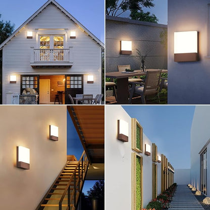 Modern Outdoor Led Wall Light, 24W 3000K Wall Porch & Patio Light,Exterior Hardwired Wall Light Fixtures,IP65 Waterproof Square Wall Lamp for Garage, Front Door,House Yard(Rust,1-Pack)