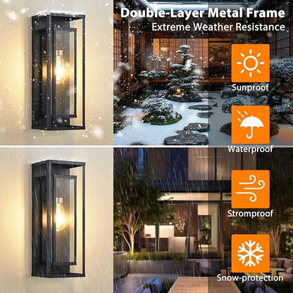 AIBISDO 18In Large Outdoor Wall Light -2 Pack, Black Exterior Lighting Fixture, Outdoor Wall Lantern with Clear Glass Shade, Waterproof Porch Light for Patio, Garage, Front Door（Black）