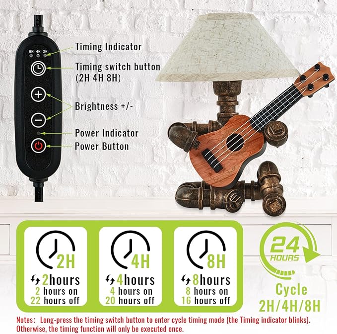 Vintage Industrial Robot Guitar Table Lamp with Bulb - Remote Control,Timer,Dimmable - Cool Gifts for Music Lovers,Men,& Musicians - Steampunk & Retro Style Bronze