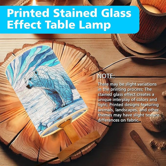 Polar Bear Table Lamp LED 3-Color Pressed Bedside, Polar Bear Shade Lamp with Wood Base for Bedroom Living Room Desk Office TL01