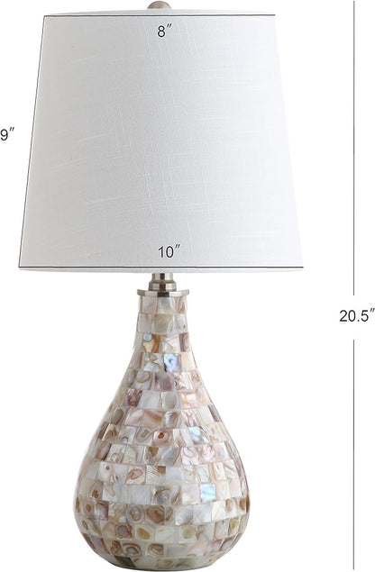 JONATHAN Y JYL1024A 20.5" Coastal Seashell Mosaic Table Lamp for Living Room, Bedroom, Bedside Nightstand Lamp with White Linen Drum Shade, Cottage Beach House Accent Lamp, LED Bulb Included