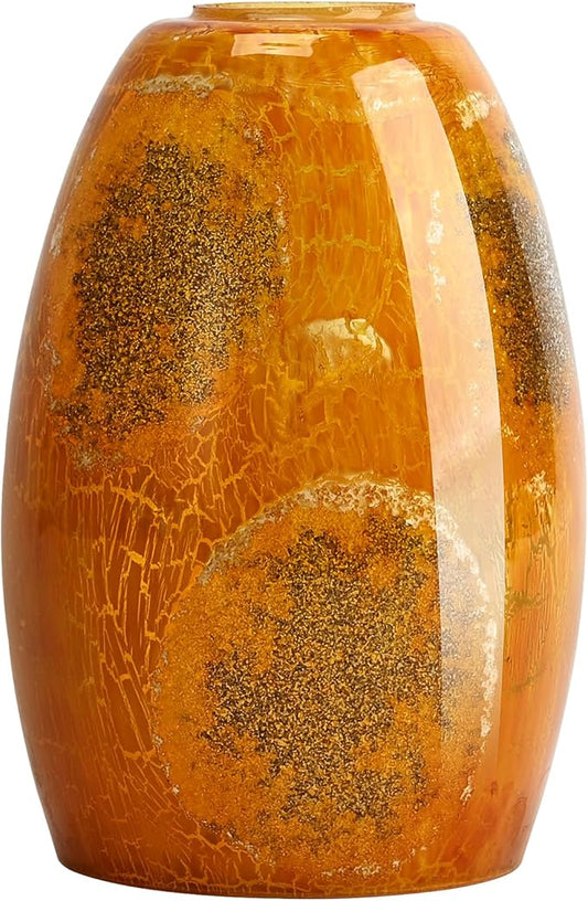 Oval Glass Lamp Shade Cover for Kitchen Pendant Light over Island, Orange Stone Crackle Hanging Ceiling Light Fixture Replacement, 7x4.71" with 1.65" Fitter, Pendant Chandelier Glass Shade 1 Pack