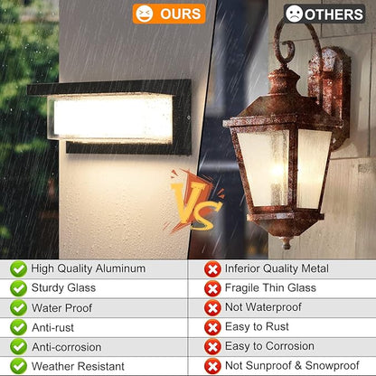 2 Pack LED Porch Light Outdoor, 18W 1800LM 3000K Warm White, IP65 Waterproof Anti-Rust Modern Wall Lighting, Exterior Wall Mount Fixture for Christmas, Garage, Hallway, Backyard