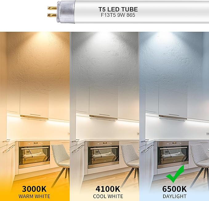 8 Pack 21 Inch F13T5/DL LED Replacement Bulbs, 6500K Daylight, T5 LED 9 Watt Replace Fluorescent Bulb with LED, Replacement Tube for Counter and Cabinet Fixture