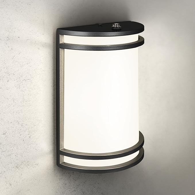 ASD 10 Inch LED Dusk to Dawn Outdoor Wall Mount Light Fixture - Matte Black Modern Wall Sconce Lighting with Photocell - 120-277V 15W 3000/4000/5000K Adjustable - Front Door & Patio, ETL