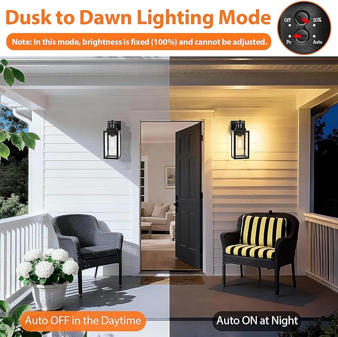 BesLowe 2-Pack Motion Sensor Outdoor Wall Lights, Dusk to Dawn Porch Lights Outdoor Sconces with Seeded Glass, Black Exterior Lighting Fixtures Wall Mount, Outside Lights for House Front Door Garage