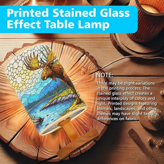 Moose Table Lamp LED 3-Color Pressed Bedside, Moose Shade Lamp with Wood Base for Bedroom Living Room Desk Office TL01