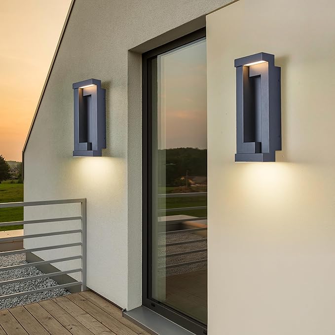 Modern Outdoor Art Wall Lights, IP65 & Anti-Rust, 2200 Lumens Triac Dimmable LED Porch Light, Textured Black & Frosted Glass,Voltage 120-277V,Wall Mount for Patio, Garage, Entryway