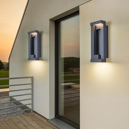 Modern Outdoor Art Wall Lights, IP65 & Anti-Rust, 2200 Lumens Triac Dimmable LED Porch Light, Textured Black & Frosted Glass,Voltage 120-277V,Wall Mount for Patio, Garage, Entryway