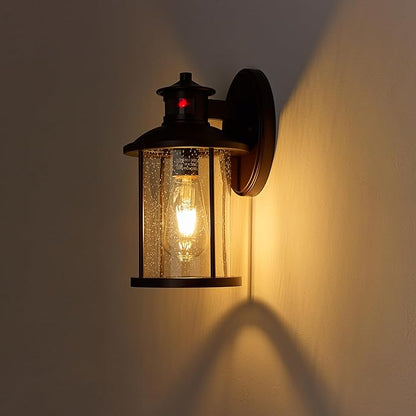 MICSIU 11.5 Inch Motion Sensor Exterior Wall Light Fixture, Dusk to Dawn Outdoor Wall Sconce with Clear Seedy Glass, Oil Rubbed Bronze Outside Light for House, Front Porch, Garage, Walkway