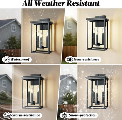 Modern Outdoor Wall Lights,Large Exterior Wall Sconce,Black Porch Light Fixture,Outdoor House Lights Wall Mount,Waterproof Outside Light For Garage Front Door With Thick Clear Glass E12 1 Pack