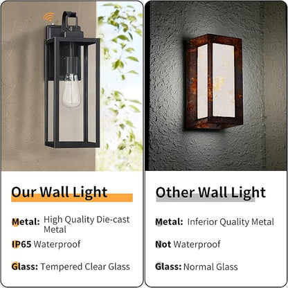 Pia Ricco Large Size Outdoor Wall Lights, Dusk to Dawn Matte Black Exterior Light Fixture with Clear Glass Shade, Waterproof Front Porch Lighting, Modern Sconces Lantern for House, Garage, ETL Listed