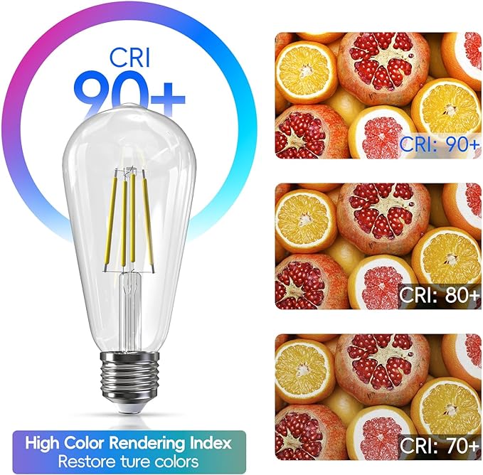 Jensense Edison LED Light Bulbs 8Watt Dimmable Light Bulbs 5000K Daylight White, E26 LED Bulb 60watt Equivalent, Vintage Bulbs 800lm CRI 90 Clear Glass 24 Packs