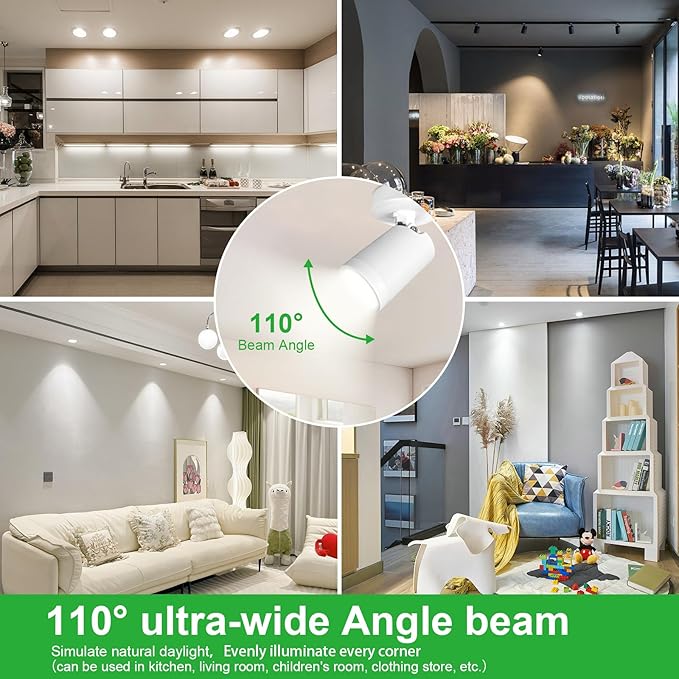 Dimmable GU10 LED Light Bulbs - 5W, Daylight White (5000K), 700 Lumens, Wide 110° Flood Beam, Great for Recessed and Track Lighting in Kitchens, Living Rooms, and Bedrooms, 12-Pack