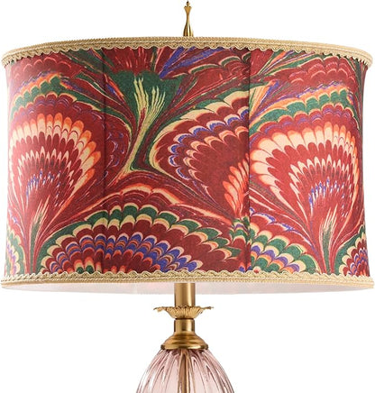 River of Goods 31.5" H Dash Red Printed Drum Shade Geometric Pink Glass Table Lamp