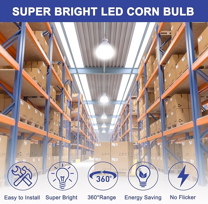 100W LED Corn Bulb 2 Pack, 12000 Lumens Super Bright Light, 5000K Daylight White LED Corn Light Bulb, E26/E39 Mogul Base LED Bulb for Outdoor Indoor Garage Warehouse Factory Workshop