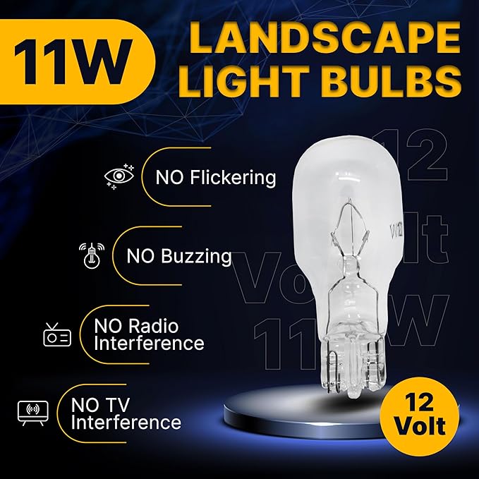 Diximus Landscape Low Voltage - 12 Volt 11W - T5 Wedge Bulbs - Compatible with Malibu Lights - Garden - Deck Light Bulbs - Yard Bulbs - 10 Pack (Clear, 10)