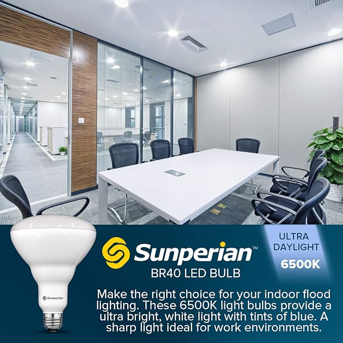 SUNPERIAN 12 Pack BR40 LED Light Bulbs, 13W=85W, 6500K Ultra Daylight, 1400 Lumens, Dimmable Flood Light Bulbs for Recessed Cans, Enclosed Fixture Rated, Damp Rated, UL Listed, E26 Standard Base