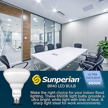 SUNPERIAN 12 Pack BR40 LED Light Bulbs, 13W=85W, 6500K Ultra Daylight, 1400 Lumens, Dimmable Flood Light Bulbs for Recessed Cans, Enclosed Fixture Rated, Damp Rated, UL Listed, E26 Standard Base