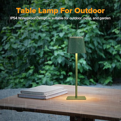 LUTEC 2 Pack Cordless Table Lamp,6000mAh Rechargeable Battery Operated Desk Lamp,Two Adjustable Heights,Waterproof, Touch Control & 3 Color Stepless Dimming for Restaurant/Bedroom/Bars/Outdoor (Green)