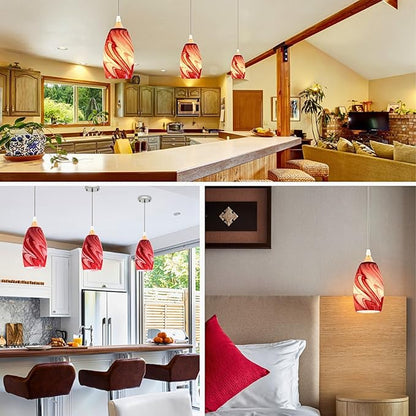 GO&SO 2-Pack Burgundy White Swirl Glass Pendant Lights Kitchen Island - Hand-Blown Vortex Texture Pendant Lamp Fixtures, E26 Base, 7.8"H Oval Art Fixtures, 1.57" Fitter,Mini Chandelier Replacement Set