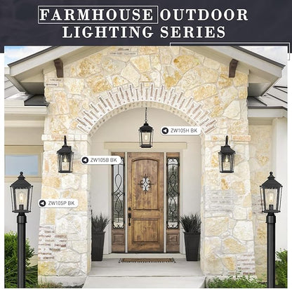 zeyu 2 Pack Outdoor Wall Lights, 16 Inch Exterior Lighting Fixtures for Front Door, Die-Cast Aluminum in Black Finish, Waterproof Seeded Glass, ZW105B-2PK BK