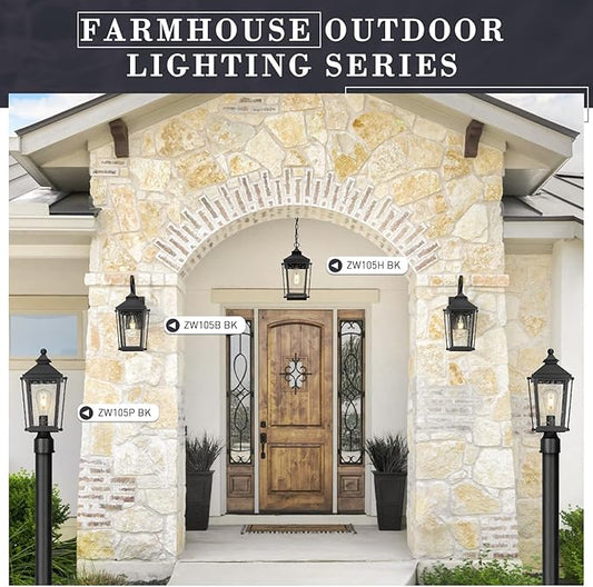 zeyu 2 Pack Outdoor Wall Lights, 16 Inch Exterior Lighting Fixtures for Front Door, Die-Cast Aluminum in Black Finish, Waterproof Seeded Glass, ZW105B-2PK BK