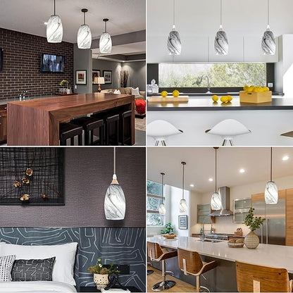 GO&SO 2 Pack Smoke-Gray Gradient Glass Pendant Light Shade,7.8"H Oval Glass Art Fixture, 1.57" Fitter, E26 Base, Hand-blown Marble Ceiling Light, Dining Room, Hallway & Track Pendant Lights