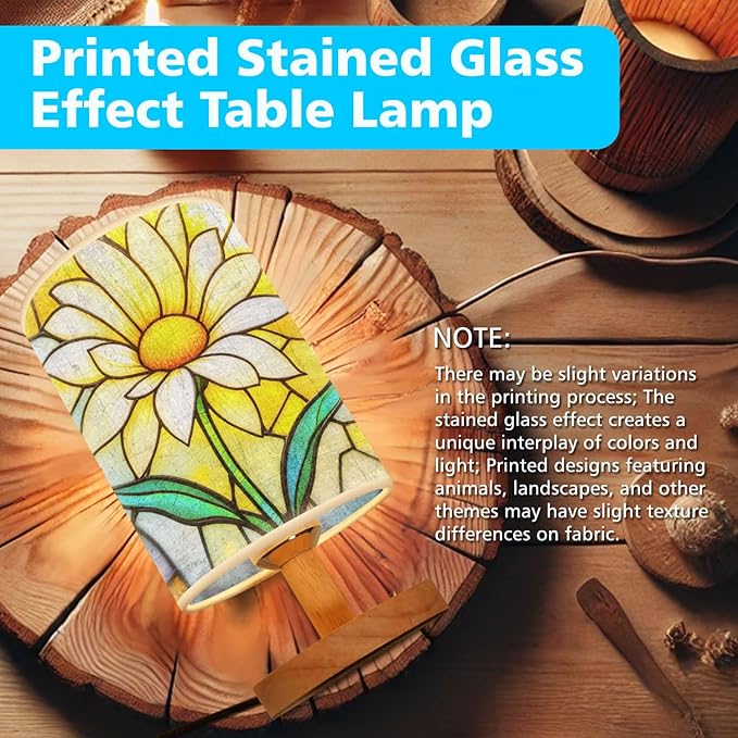 Daisy Table Lamp LED 3-Color Pressed Bedside, Daisy Shade Lamp with Wood Base for Bedroom Living Room Desk Office TL01