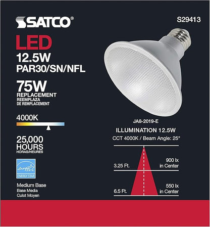 Satco S29413 12.5 Watt; PAR30SN LED; 4000K; 12-Pack California Compliant