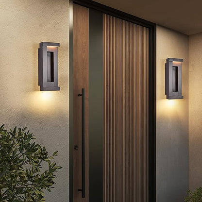 Modern Outdoor LED Wall Lights, 15" H Outside Art Wall Sconce, Bronze Wall Mount Fixture with Integrated LED 24W 2200LM 3000K, IP65 Waterproof Exterior Lamp for House, Porch, Garage