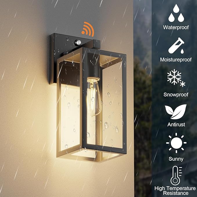 Kalium Dusk to Dawn Porch Outdoor Light, 2 Pack Wall Light Fixtures Waterproof Exterior Wall Sconce Light Fixture with E26 Base for Patio Entryway Hallway (Bulb not Included)