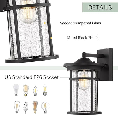 Casia Outdoor Wall Lights, Anti-Rust Outdoor Wall Sconces, Traditional Exterior Lantern, Outside Mounted Lights, Exterior Lighting Fixture for Patio, Porch, Garden,Balcony (Black, 14.17" H)