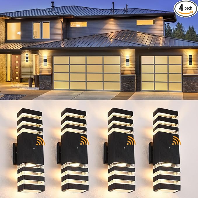 Dusk to Dawn Outdoor Wall Lights, 4 Pack Modern Exterior Lighting Fixtures, Up and Down Porch Lights Outdoor Waterproof Sconces for House Garage Patio