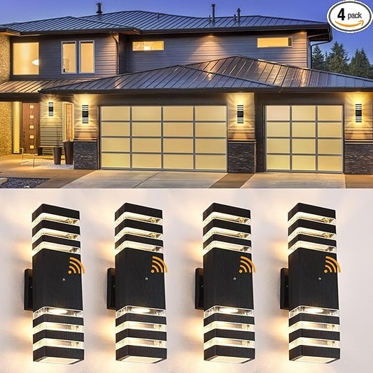Dusk to Dawn Outdoor Wall Lights, 4 Pack Modern Exterior Lighting Fixtures, Up and Down Porch Lights Outdoor Waterproof Sconces for House Garage Patio