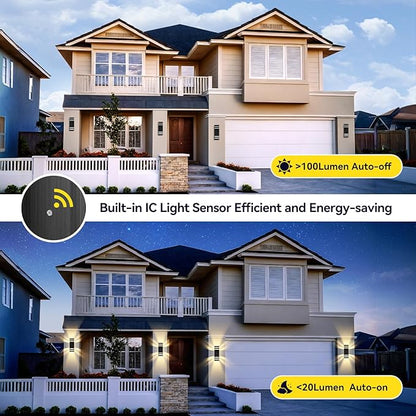 Exterior Lighting Fixtures Dusk to Dawn 2 Pack, 3000K Warm White Outdoor Wall Lights, Up and Down Porch Lights, Waterproof Outdoor Lights for House Porch Patio
