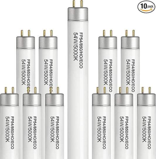 OHLECTRIC FP54/850/HO/ECO T5 Fluorescent Tube Light Bulb (10-Pack) 54 Watt High Output, 5000K Daylight, 800 Series Phosphor, G5 Bi-Pin Base, 46-Inch Linear Lamp, Energy Efficient - Case of 10