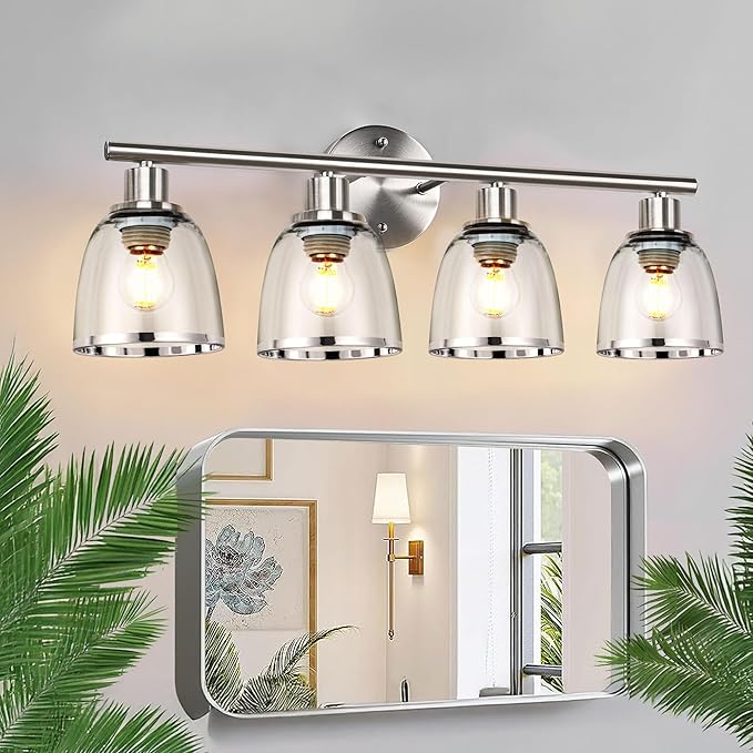 6 Pack Ceiling Fans Glass Shade Covers, Clear Glass Shade Replacements Globes Lampshades with Round Silver Border, Screw-Fixed Lamp shade for Light Fixtures Chandelier Sconces Vanity Lights