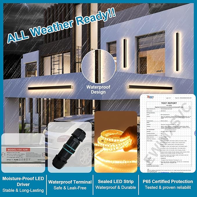 48inch Long Outdoor Sconce Lights, Black Modern Outdoor Sconce Wall Lights, Waterproof Exterior Wall Mounted Lighting Fixtures, 3000k Linear Wall Light for House, Garage 38W