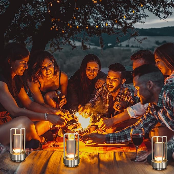 Cordless Table Lamp for Outdoor Indoor, Portable Rechargeable Battery Powered LED Crystal Lantern Lamp, 3 Color Touch Control Stepless Dimming, Small Desk Light for Restaurant Home (Silver)