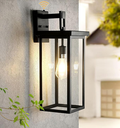 tewei Dusk to Dawn Large Outdoor Wall Lights, 20 Inch Outdoor Sconce Lights Black Exterior Lighting Fixtures, Large Porch Light with Clear Shade Sensor Modern House Lights for Garage, 1 Pack