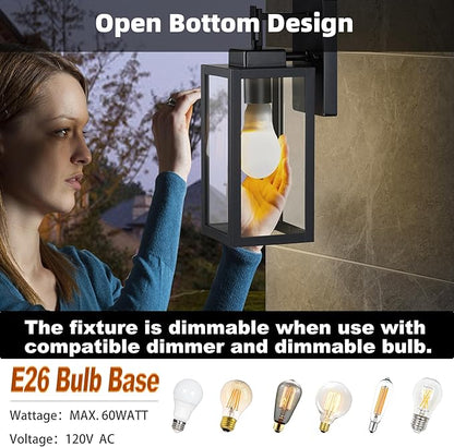 2 Pack Outdoor Sconce Lights-12 Inch Outdoor Wall Light,Exterior Sconce Steel and Glass Porch Light, Black Wall Lantern for Front Porch Garage Balcony