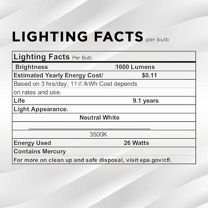 SLEEKLIGHTING 26 Watt T4 Tri Tube CFL 4 Pin GX24Q-3 Base Light Bulb 3500K 1600lm - Compact Fluorescent -Neutral White Light 4pack